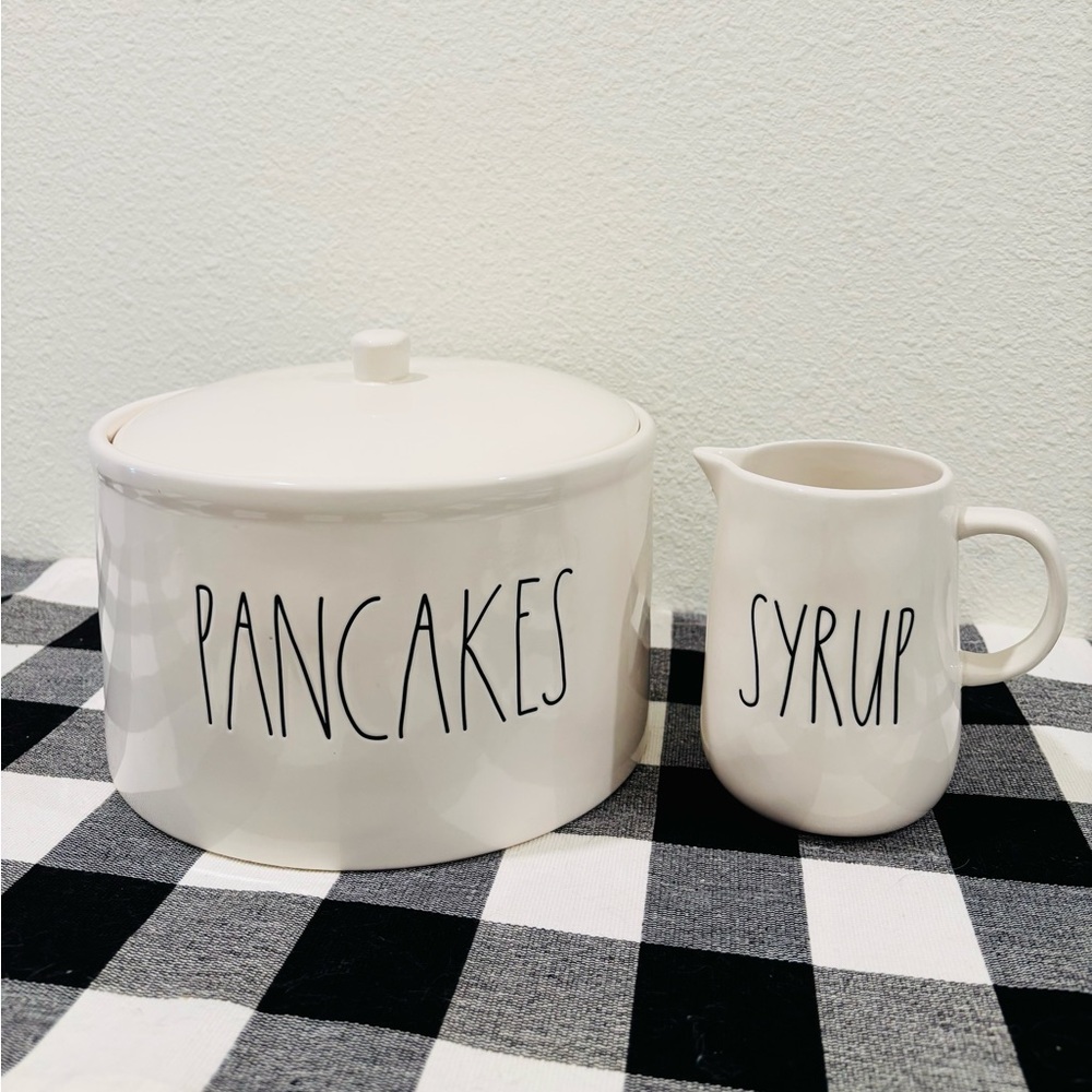 Rae Dunn White 'Pancakes' Container and 'Syrup' Pitcher Serve ware Set